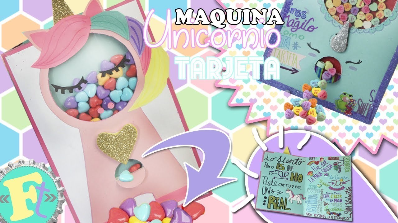 TARJETA con MAQUINA UNICORNIO de DULCES que si FUNCIONA! ( y es RELLENABLE) SAN VALENTIN.FLORITERE