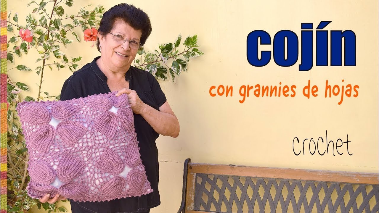 Almohadón o cojín con grannies de hojas tejido a crochet - Tejiendo Perú