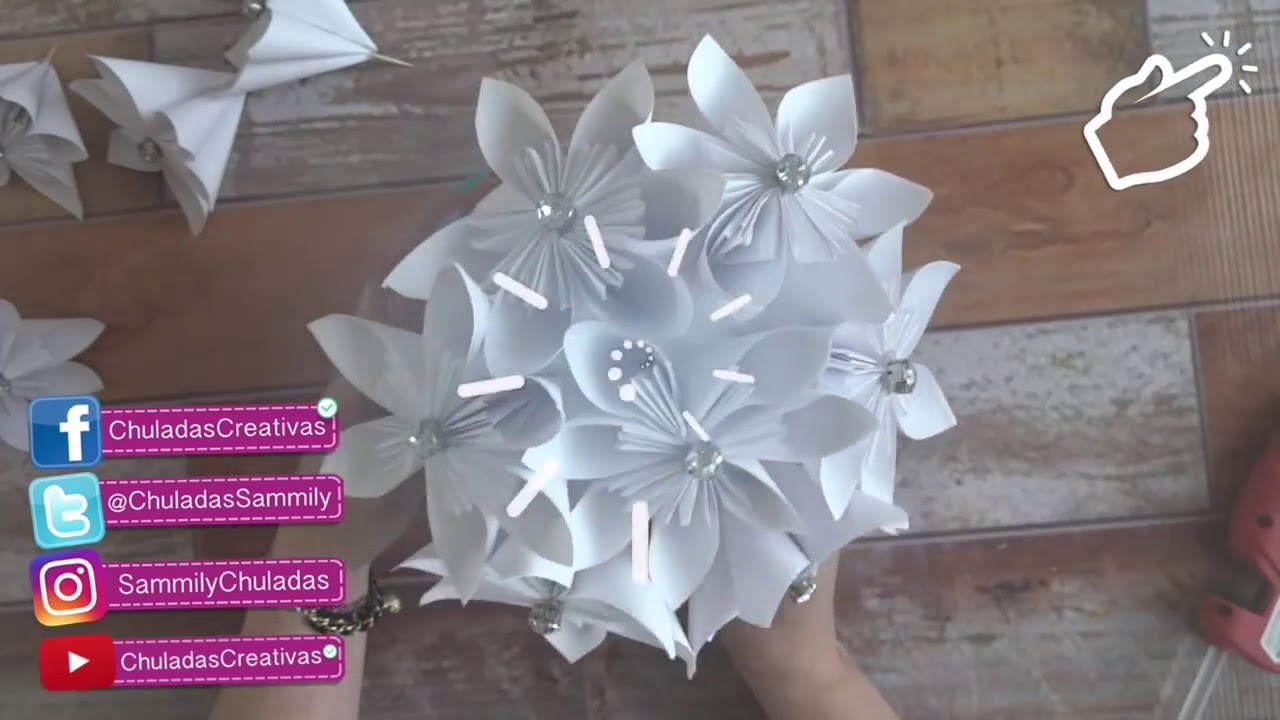Bouquete de Flores de Papel  Flores de Origami  Centro de mesa DIY Chuladas Creativasyoutube com