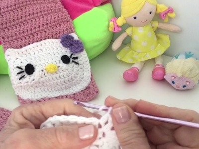 Bufanda para niña con bolsillos de Hello Kitty en crochet (paso4de6)