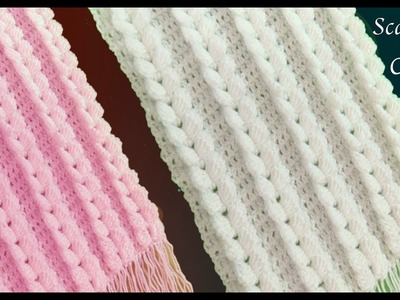 Bufandas tejidas a crochet punto trenzas verticales en 3D tejido tallermanualperu
