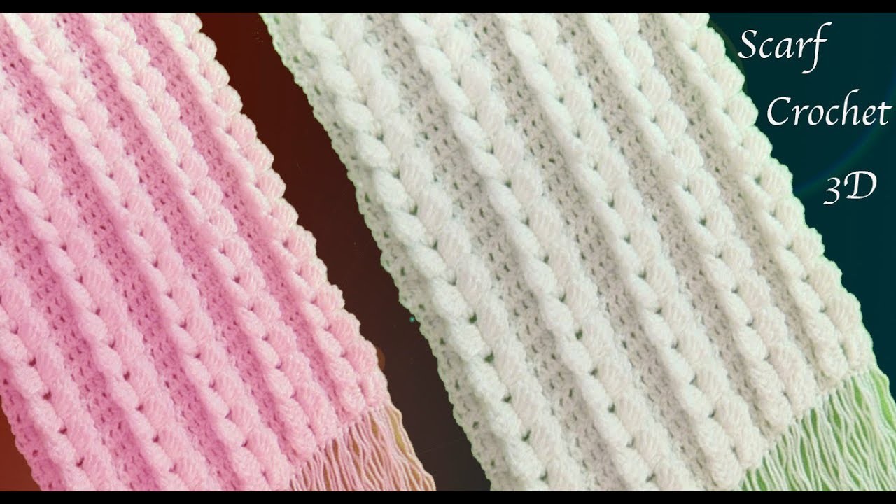 Bufandas tejidas a crochet punto trenzas verticales en 3D tejido tallermanualperu