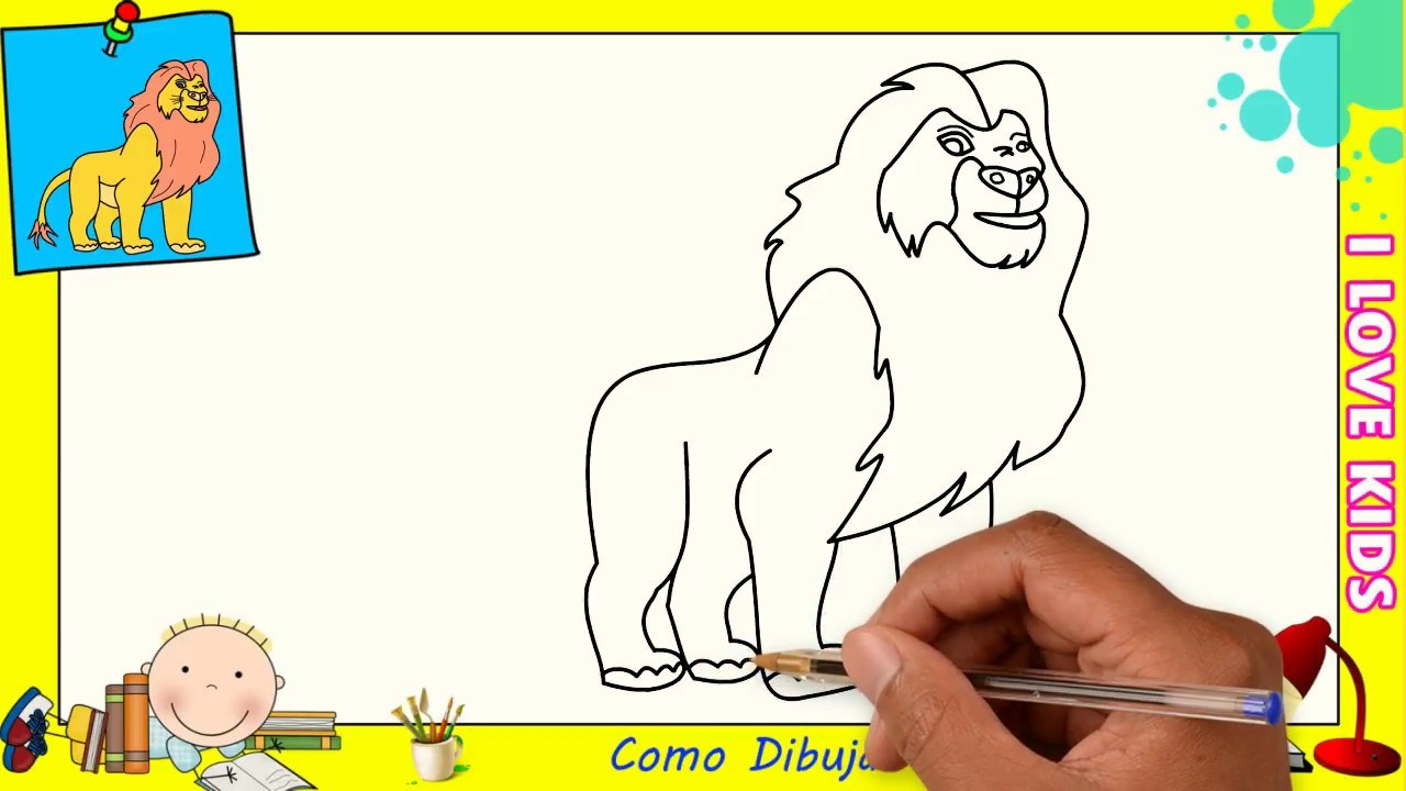 Como dibujar un leon FACIL paso a paso para niños y principiantes 4