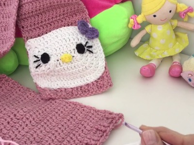 Como hacer bufanda de niña con bolsillos de Hello Kitty en crochet (paso3de6)