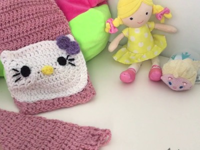 Como hacer bufanda de niña con bolsillos de Hello Kitty en crochet (paso5de6)