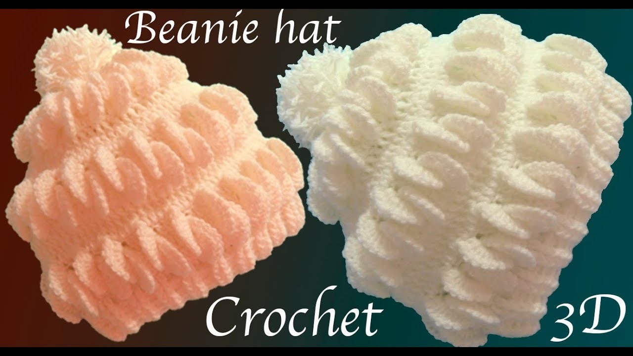 Gorro a Crochet en punto 3D hojas de merengue tejido tallermanualperu