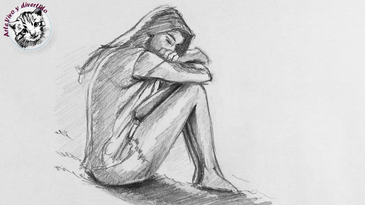 Como Dibujar un Chica Triste Paso a Paso | como dibujar personas en posturas dificiles