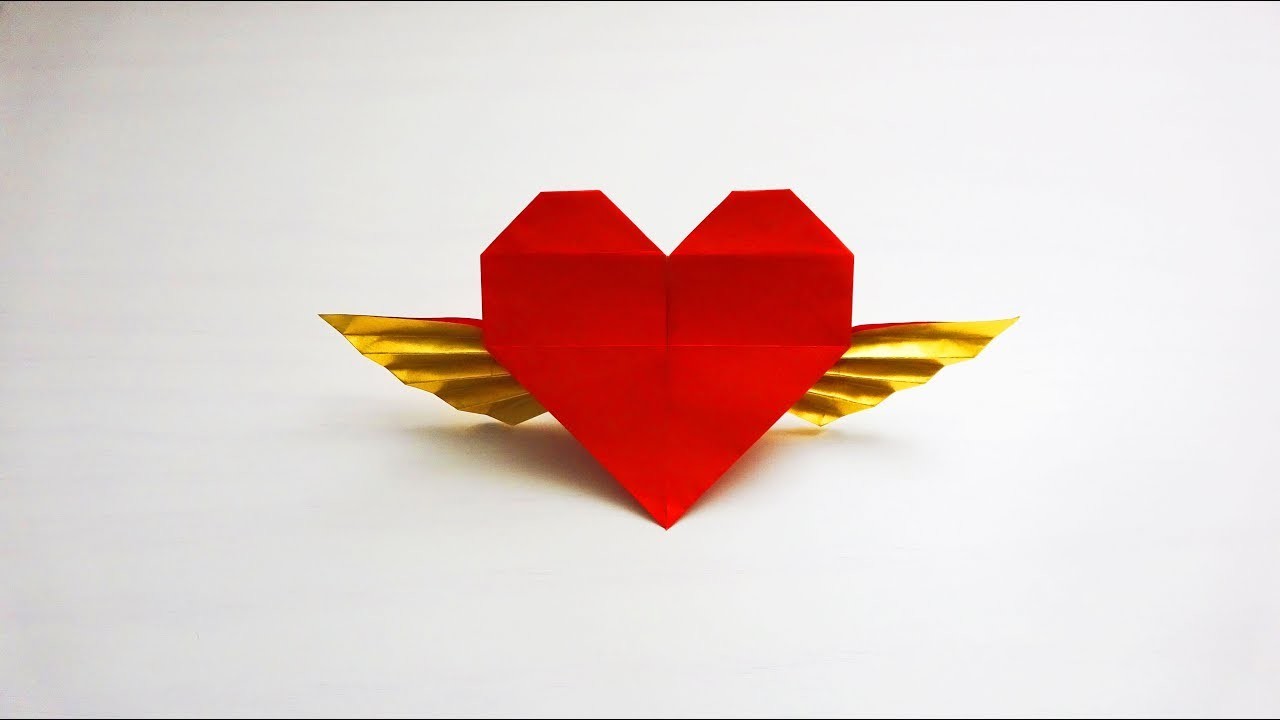 Como hacer un Corazón con alas de origami! - Origami tutorial ( Dificultad ★★☆☆☆) 2018