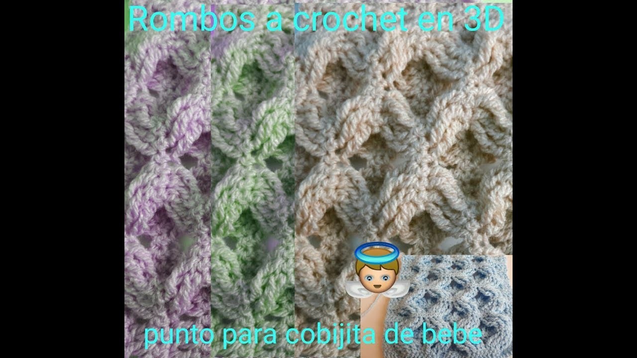 Punto a crochet de rombos en relieve en 3D Punto a crochet en para cobijitas de bebe o bufandas