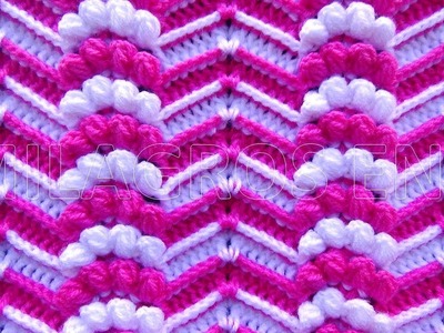 Punto a Crochet Zig Zag en Relieves combinado con Abanicos de Garbanzos para Mantitas