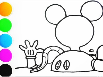 Cómo Dibujar y Colorear Casa de Mickey Mouse - Dibujos Para Niños - Learn Colors. FunKeep