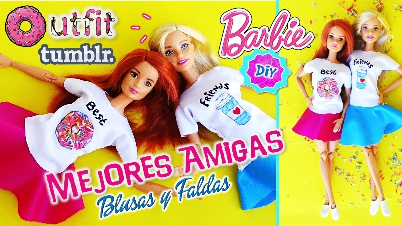 Haz ROPA para MUÑECAS Barbie de MEJORES AMIGAS BFF muy FÁCIL! Ropa tumblr SIN COSER para MUÑECAS