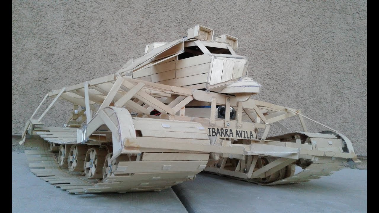 Vehículo Oruga hecho con palitos. Como hacer