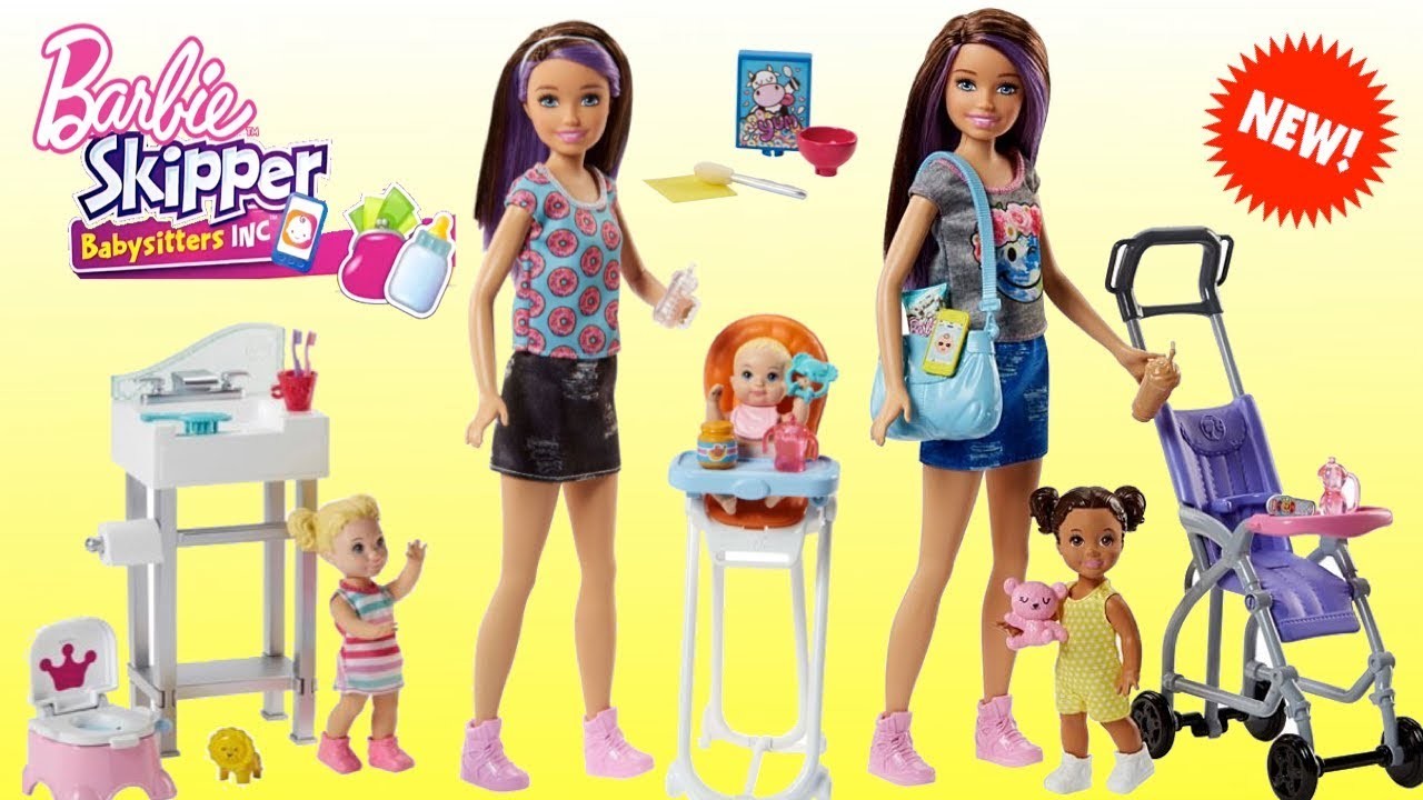 Barbie Niñera Skipper Babysitter Inc - Coche de Bebe, Pañalera, Trona y Cuna