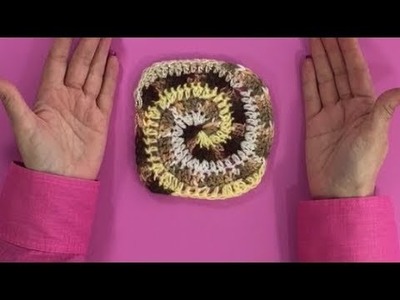 Crochet, cuadrado en espiral de colores.
