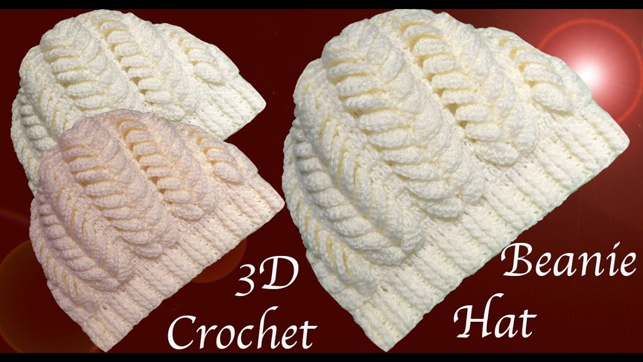 Gorro a Crochet punto hojas espigadas en 3D paso a paso tejido tallermanualperu