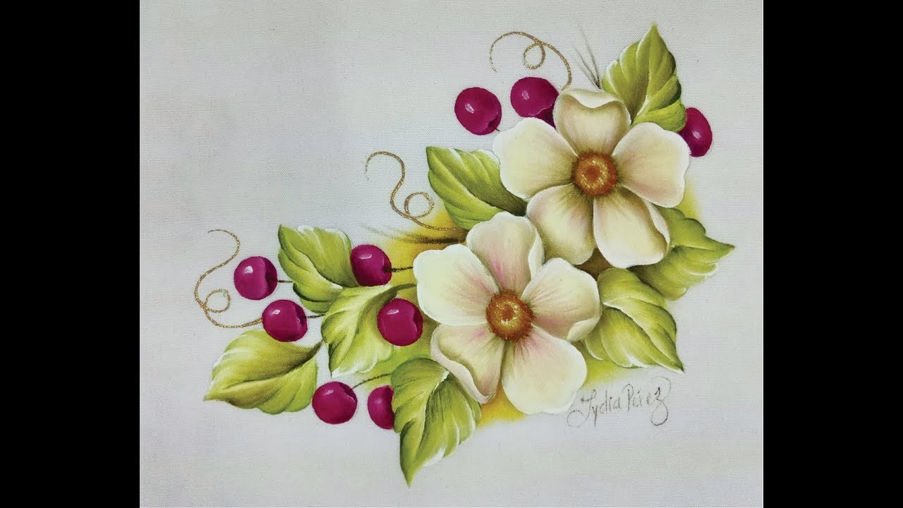 Pintura en tela como pintar flores con cerezas