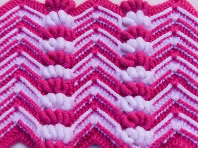 Punto a crochet FLORES ROCOCO combinado con puntos ZIG ZAG paso a paso para colchas