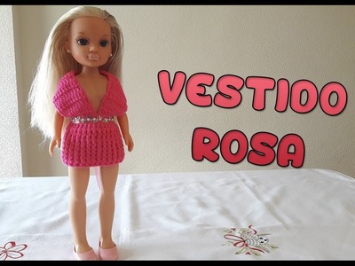 Vestido Rosa a crochet para muñeca Nancy