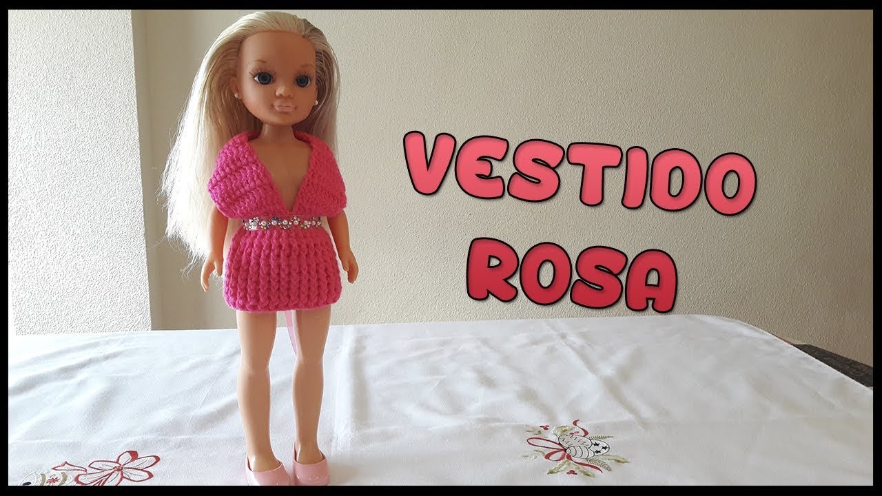 Vestido Rosa a crochet para muñeca Nancy