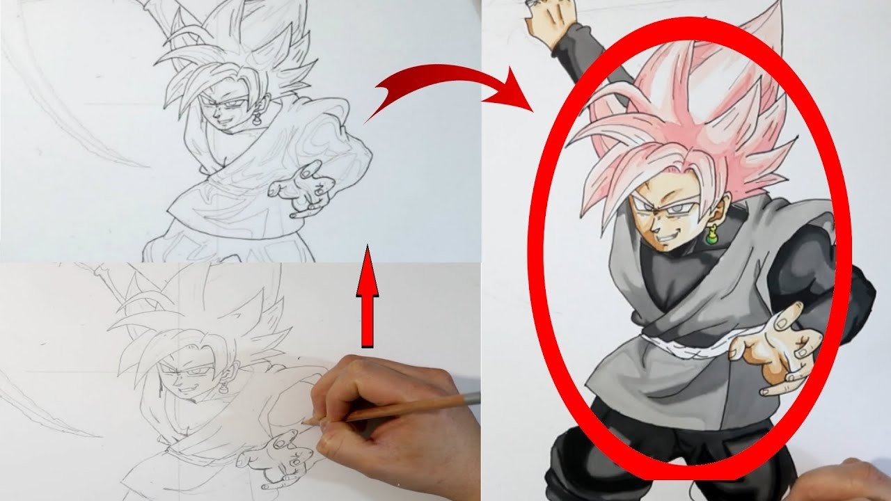 Como dibujar (FÁCIL MÉTODO PARA PRINCIPIANTES ) y como colorear, pintar a black Goku ssj rose