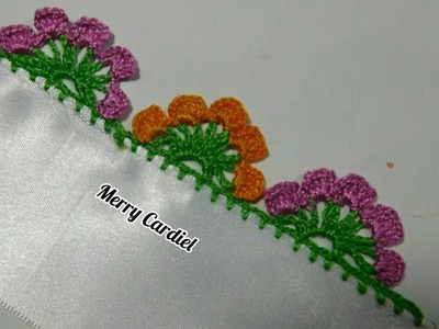 Como tejer puntilla o borde para servilleta  flores crochet