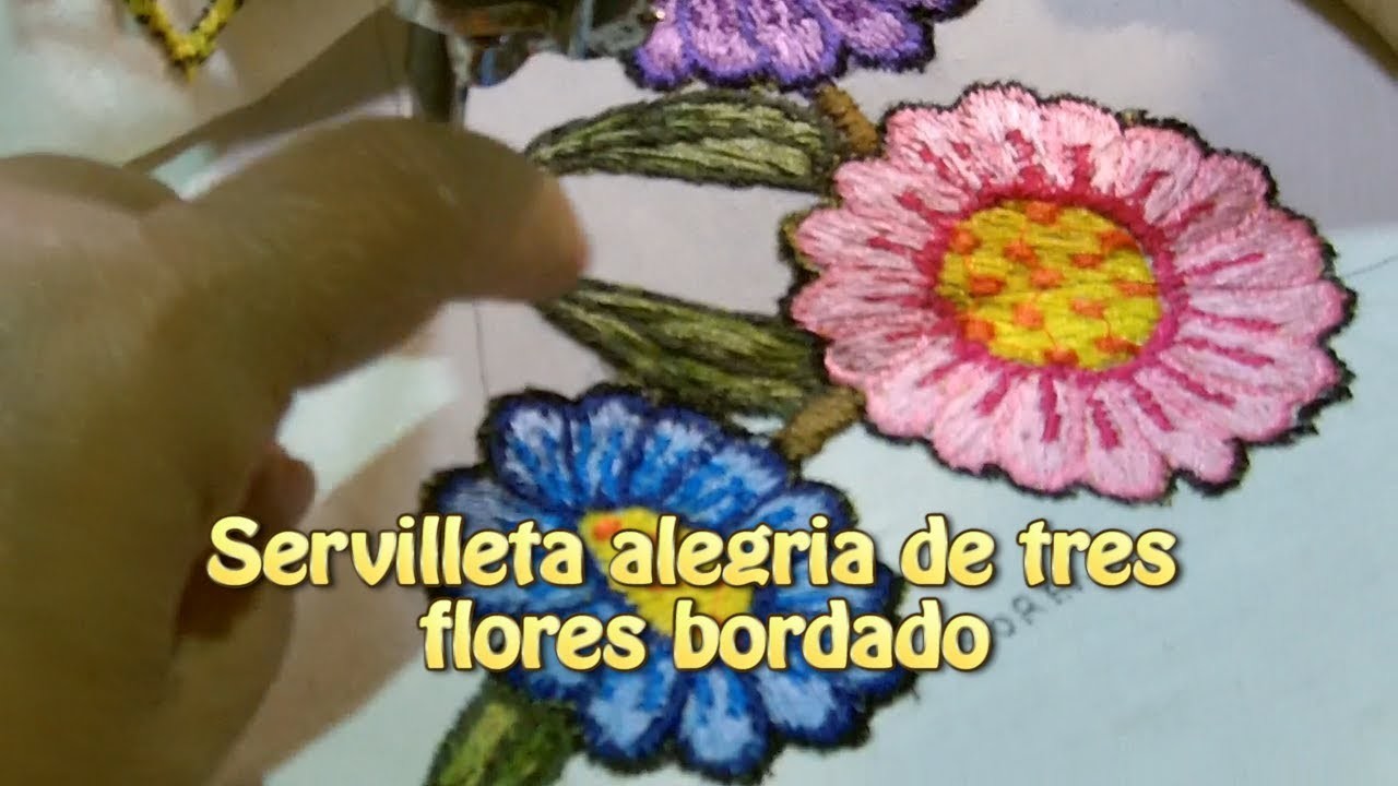 Servilleta alegría de tres flores bordado |Creaciones y manualidades angeles