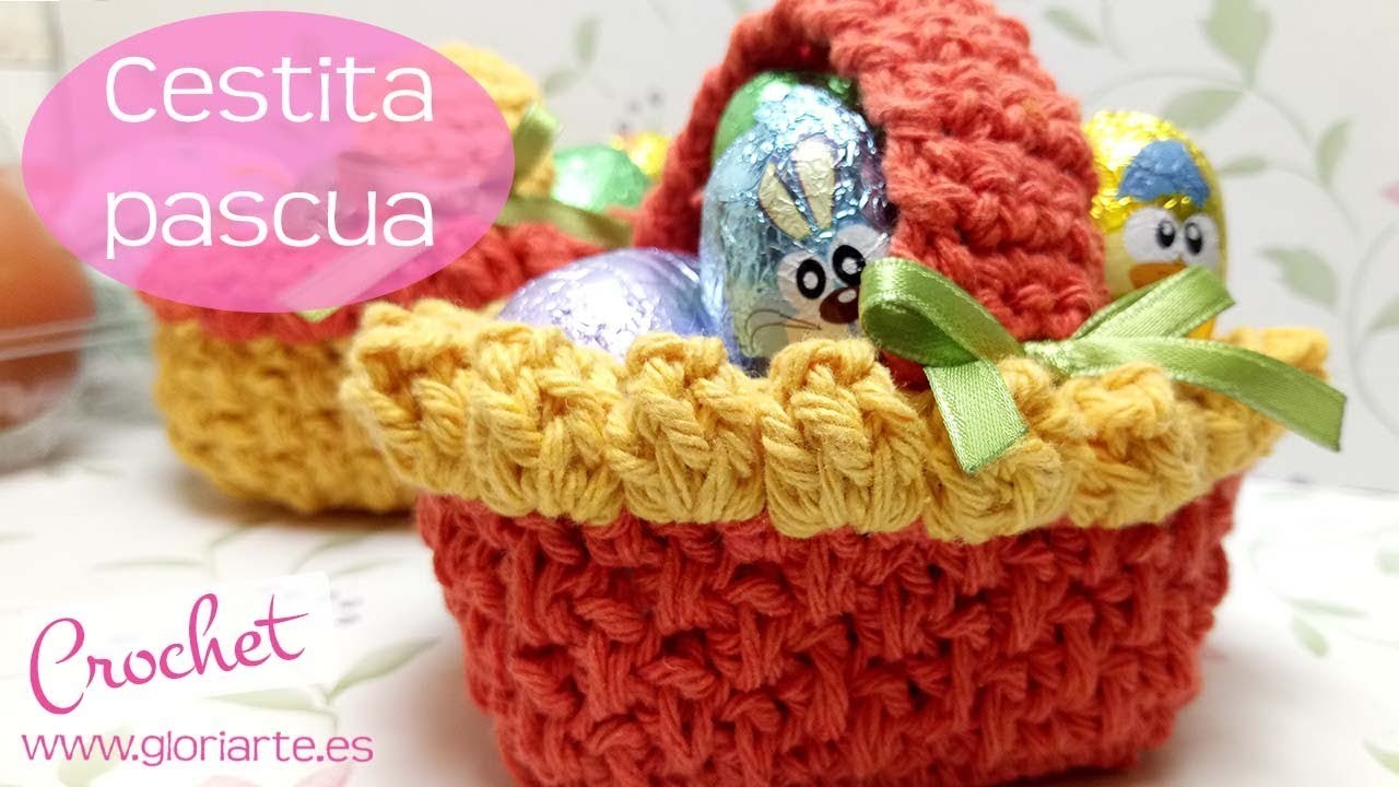 Cesta de ganchillo para huevos de pascua de chocolate. Crochet basket for Easter eggs.