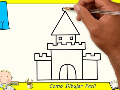 Como dibujar un castillo FACIL paso a paso para niños y principiantes 1