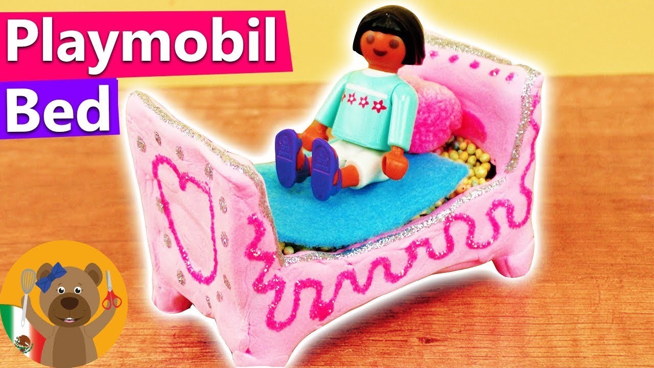 DIY Playmobil español|Cama con brillante ideas DIY con pegamento brillante|Muy fácil para niños