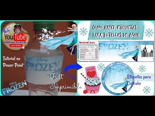 Etiquetas para botellas y Cupcake de Frozen en Power Point. MUY FÁCIL DIY.PERSONALIZADAS PARA FIESTA