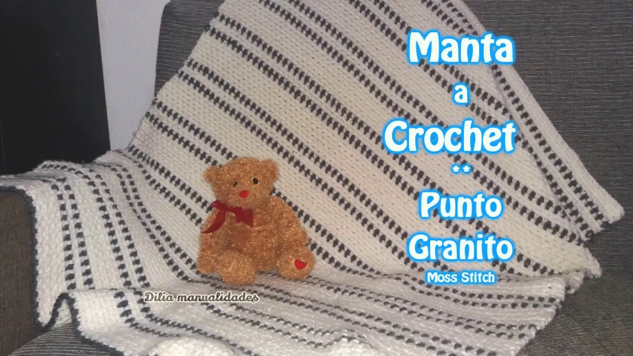 Manta a Crochet PUNTO GRANITO - crochet moss stitch tutorial.muy facil.