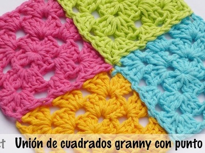 Unión de cuadrados granny con punto enano a crochet