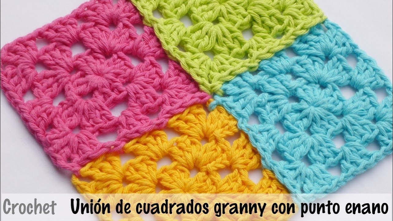 Unión de cuadrados granny con punto enano a crochet