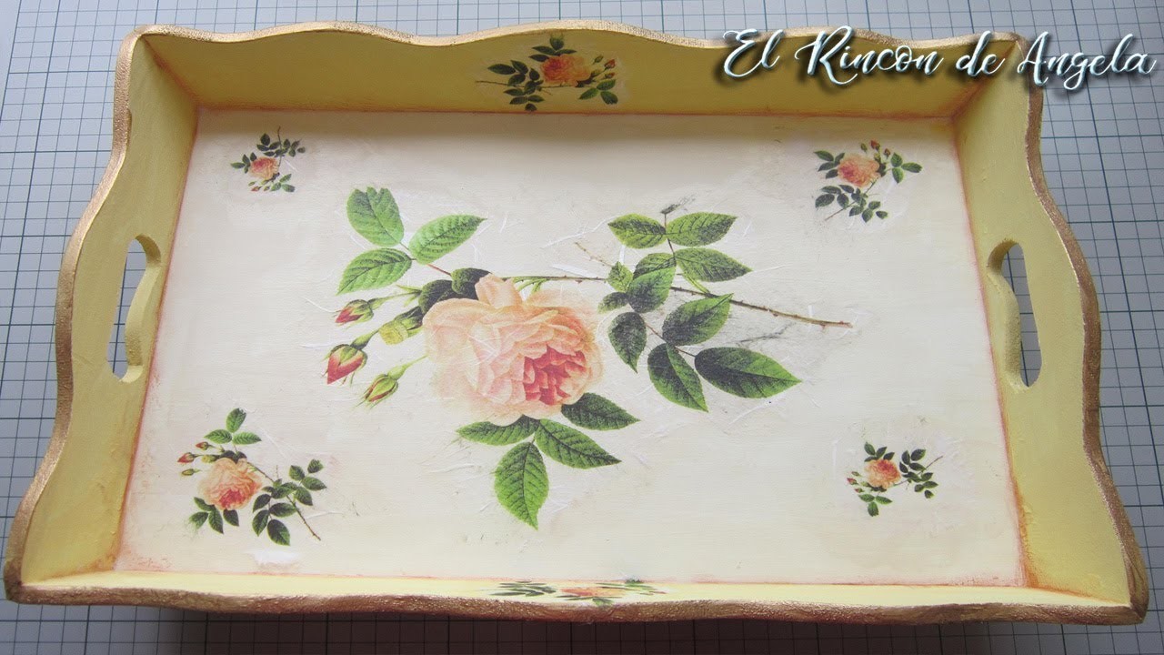 Bandeja de madera decorada con decoupage y papel de arroz-Diy manualidades