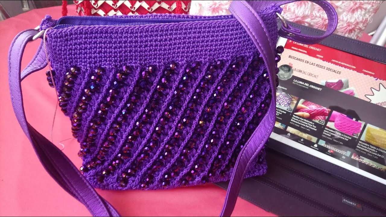Bolso Tejido a Crochet En Punto Espiral Con Perlas.LA LUNA DEL CROCHET