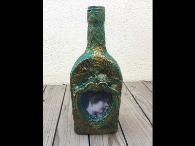 Botella decorada mixed media vintage