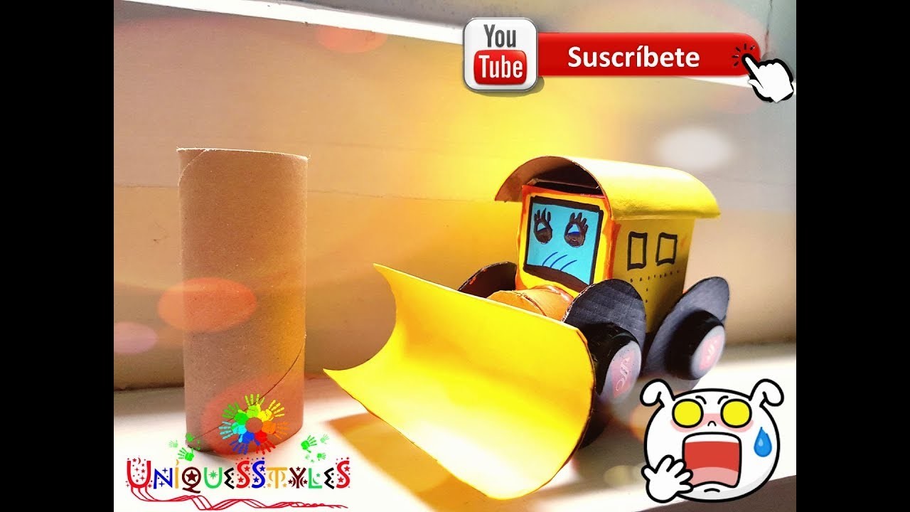 DIY- manualidad con rollitos de papel higienico  - Excabadora de carton-suscribete