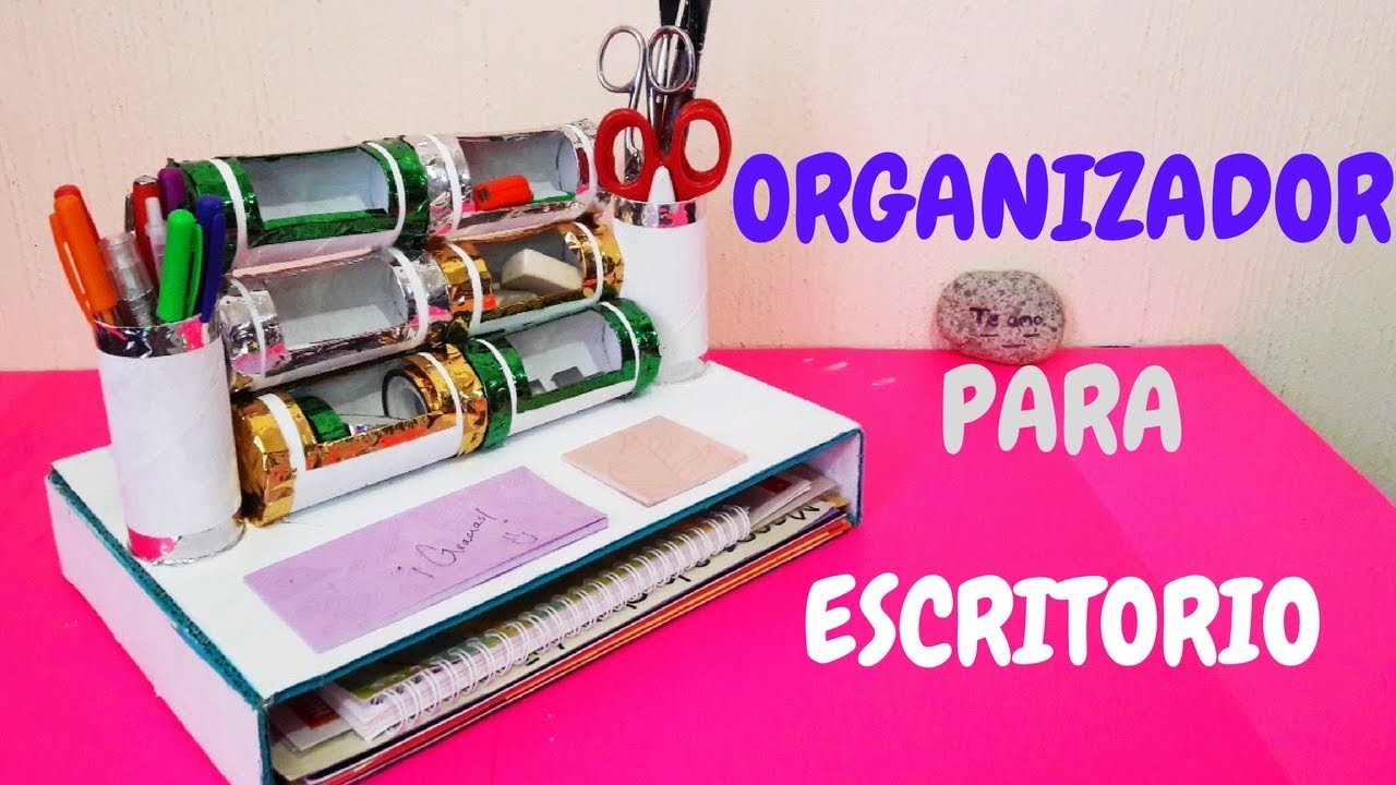 Organizador de escritorio hecho con tubos de papel higiénico y cartón | Manualidades | DIY
