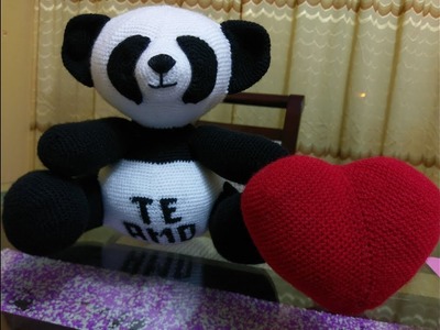 Oso panda amigurumi (personalizado con "TE AMO") | How to make a crochet amigurumi panda - tutorial