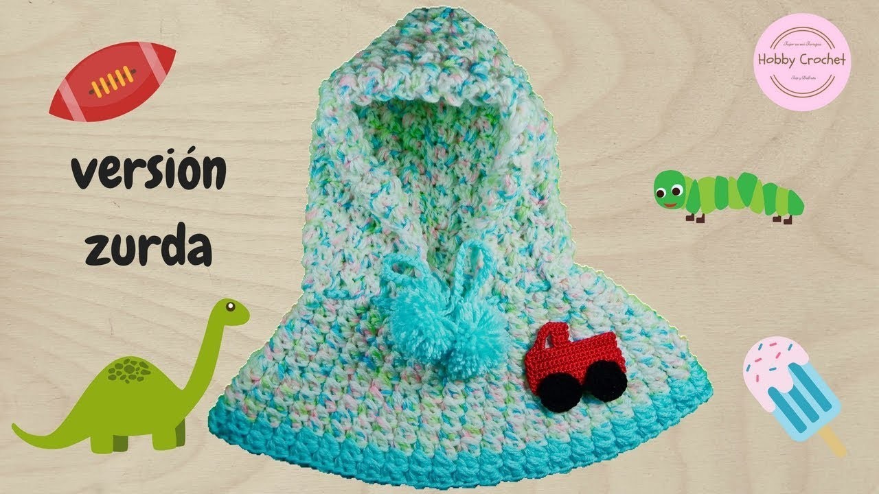 Poncho capucha infantil a crochet paso a paso (versión zurda)