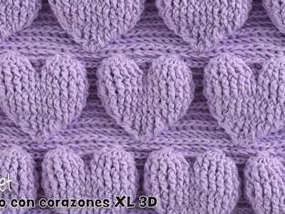 Punto de corazones extra grandes en relieve 3D tejido a crochet. Tejiendo Perú