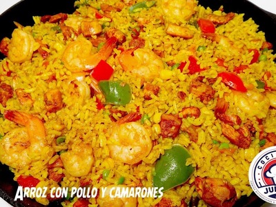 Arroz con pollo y camarones - Rice with chicken and shrimps