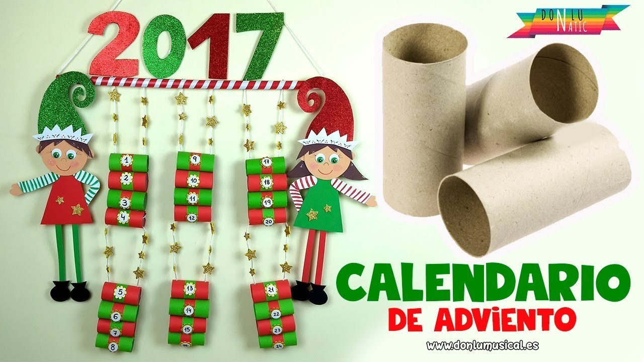 Calendario de Adviento con tubos de  papel higiénico para niños