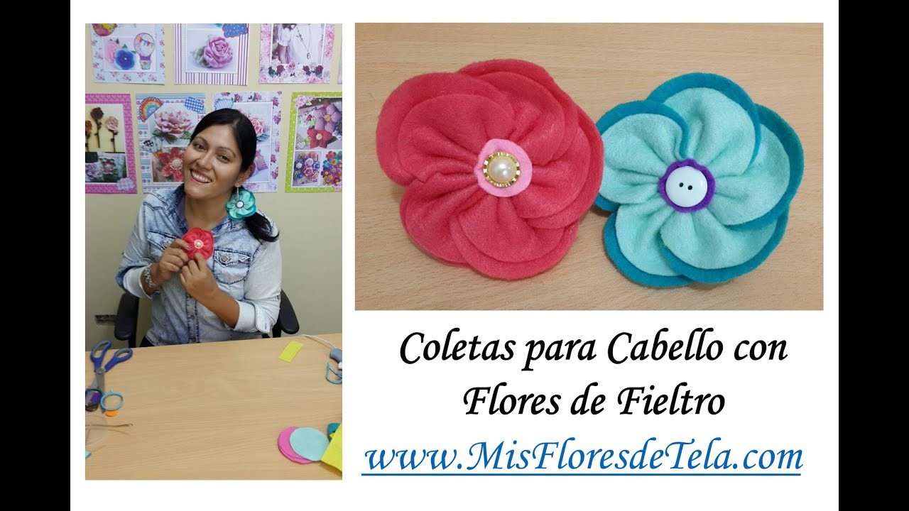 Coletas para el cabello de Flores de Fieltro de Mis Flores de Tela DIY