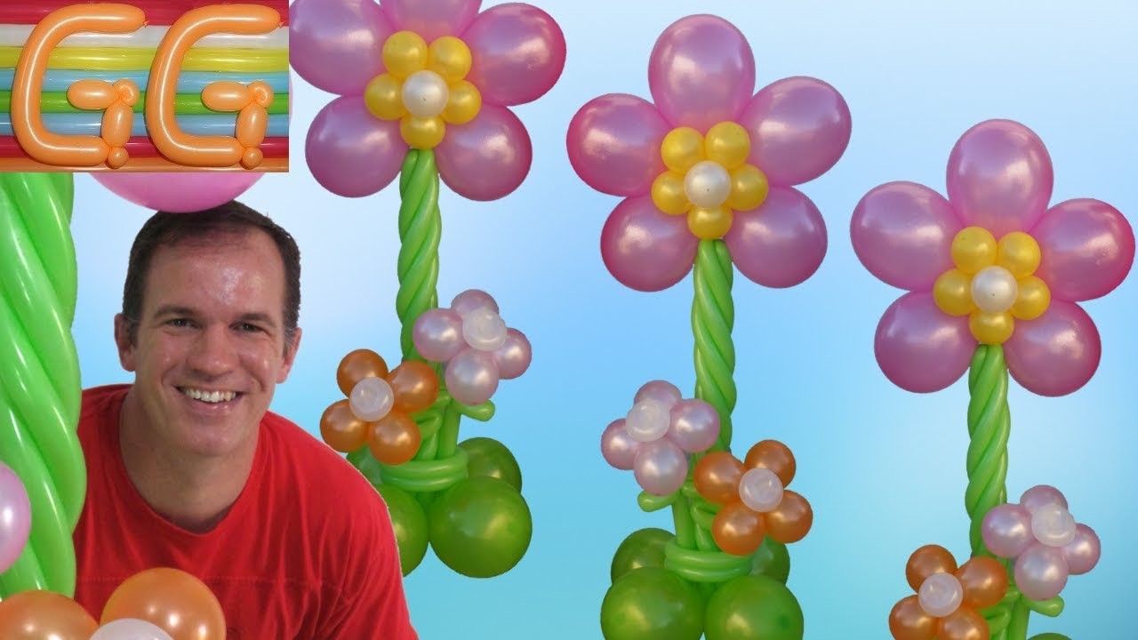 Columna de globos con flores - decoracion con globos - como hacer flores con globos