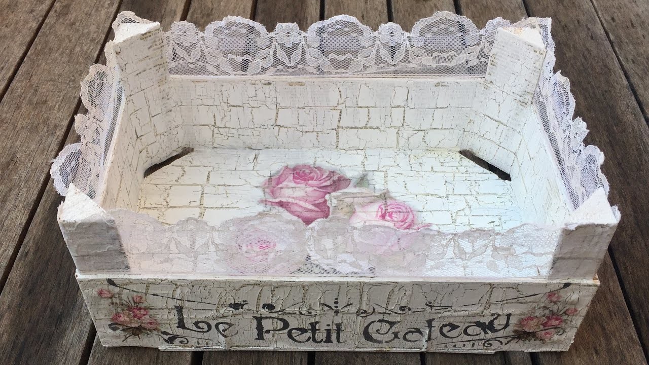 Caja de fruta reciclada con craquelado y decoupage  - (Sant Jordi)