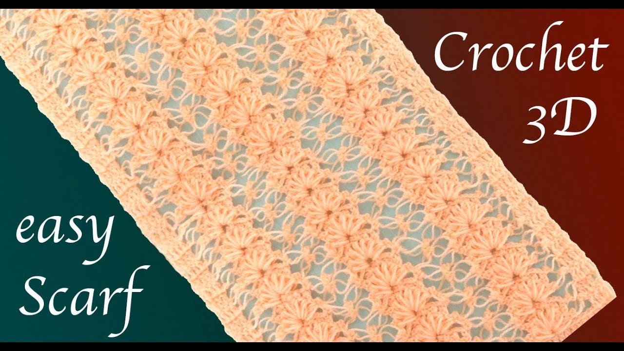 Como tejer Bufanda con Gancho Crochet punto encaje de flores 3D tejido tallermanualperu