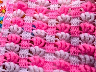 Punto a crochet  FLORES DE ROCOCO para colchitas, bufandas, chompas fáciles de tejer