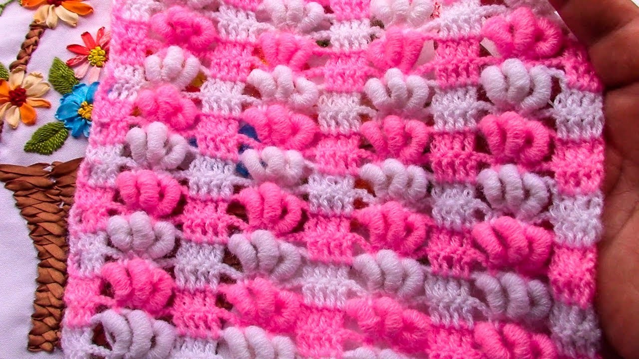 Punto a crochet  FLORES DE ROCOCO para colchitas, bufandas, chompas fáciles de tejer